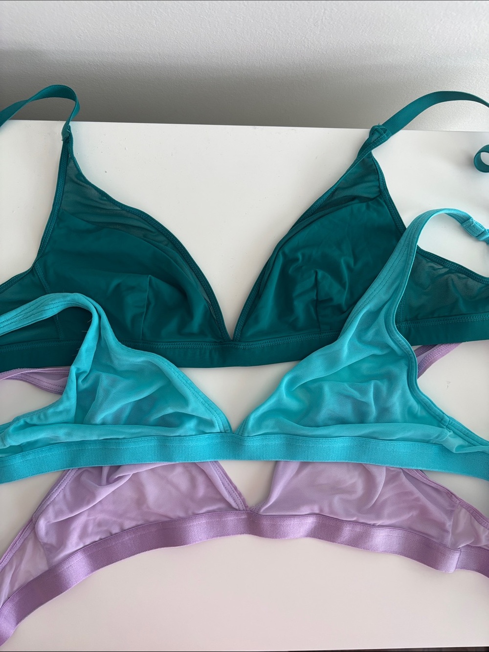 Women’s Mesh Triangle Bralette - Teal, Aqua & Lavender - Parade - set of 3